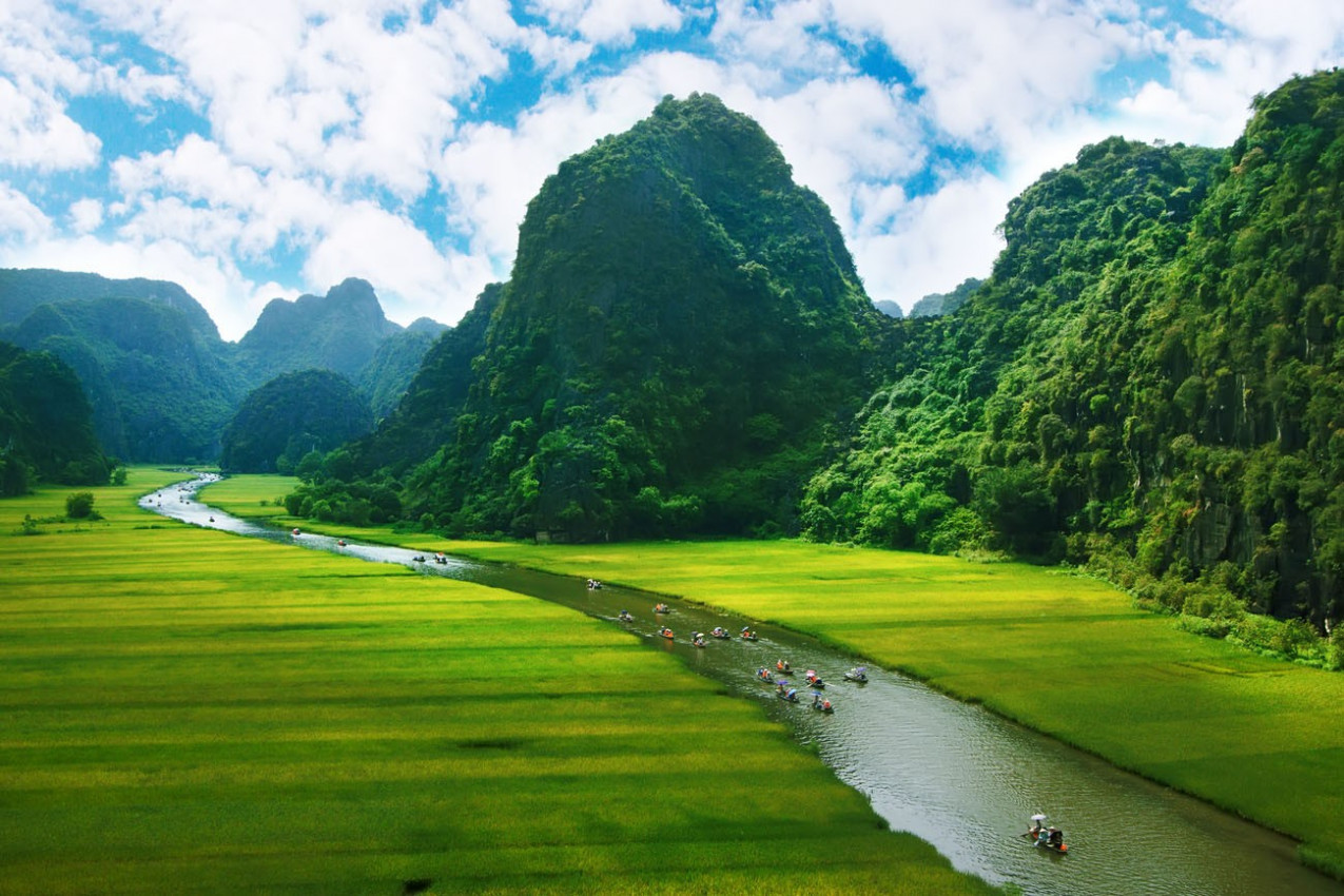 Campo do arroz e do rio, NinhBinh, paisagens vietnam , Camboja