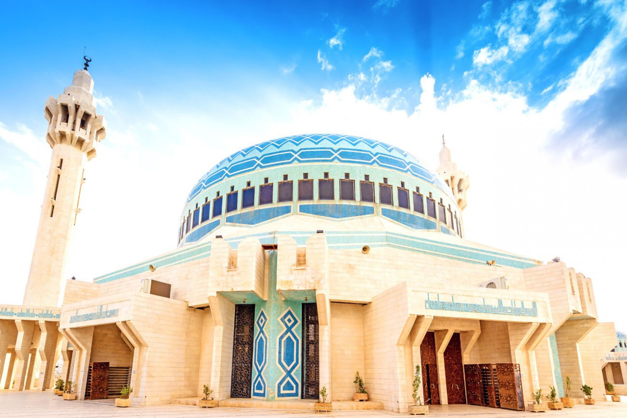 Mesquita Rei Abdullah em Amman, Jordânia. Foi construído entre 1982 e 1989.