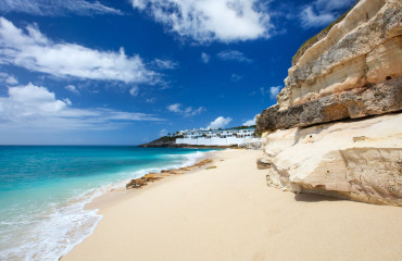 Sandstone cliffs at beautiful Cupecoy Beach on Sint Maarten