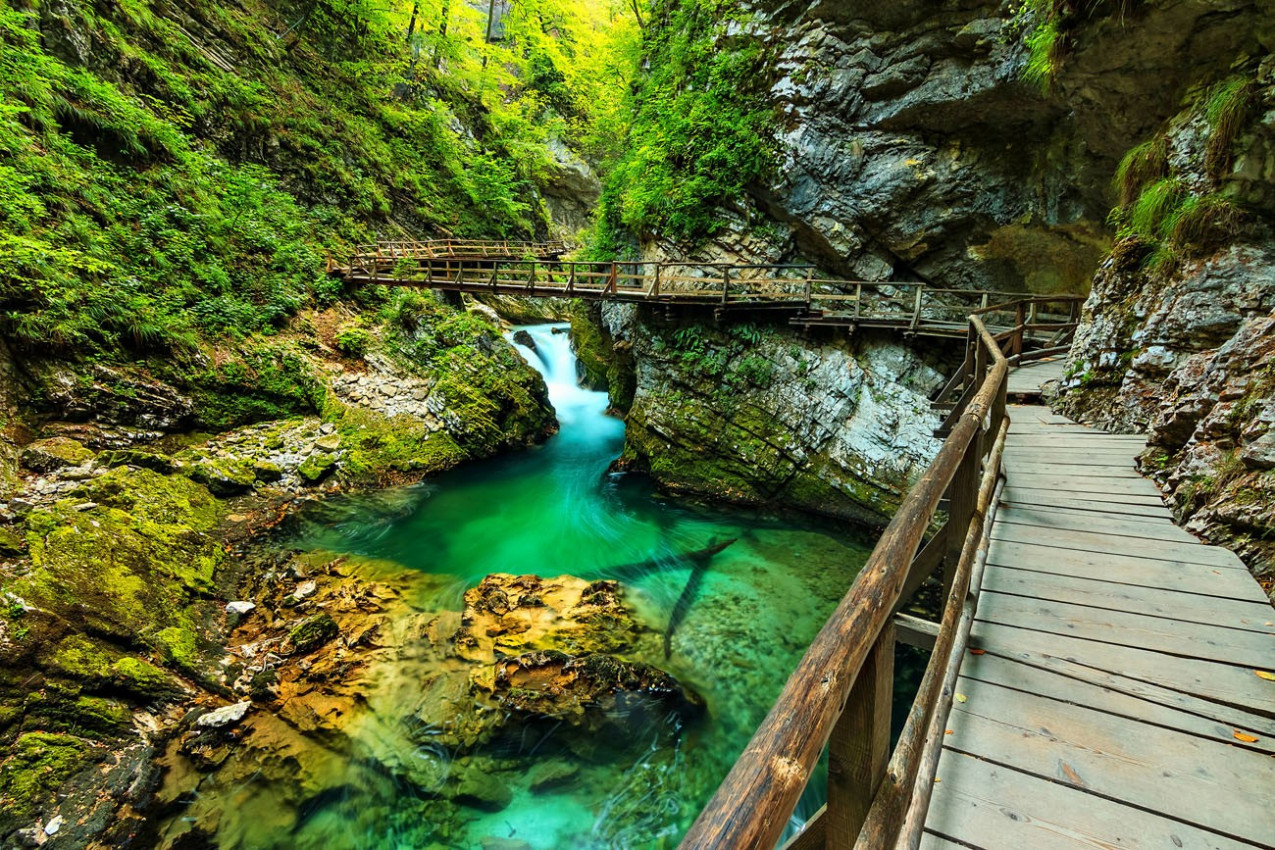 Vintgar Gorge e trajeto de madeira, Bled, Eslovénia