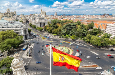 Vista aérea de Cibeles fonte na Plaza de Cibeles, em Madrid
