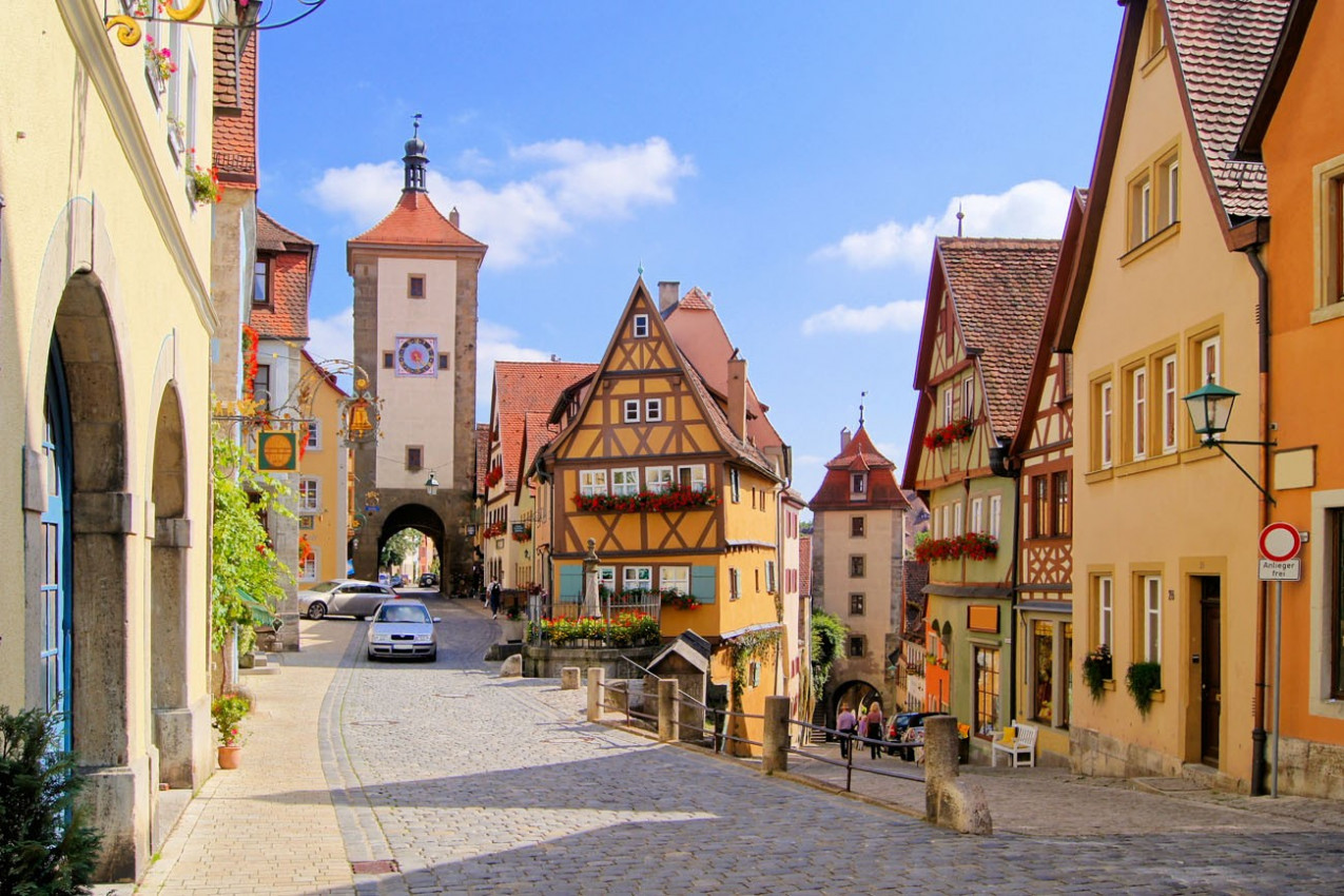 Vista clássica de Rothenburg ob der Tauber, Alemanha