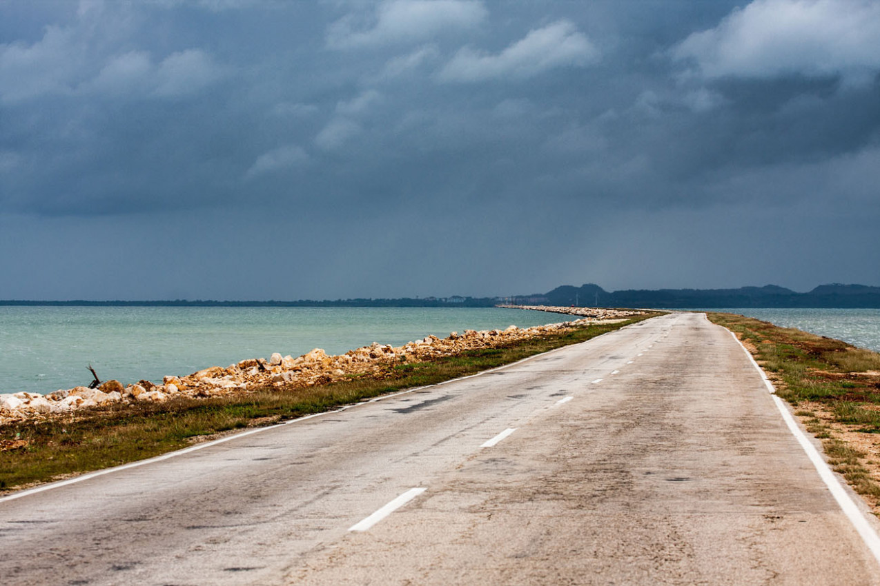 empty road to Cayo Coco Island, Cuba