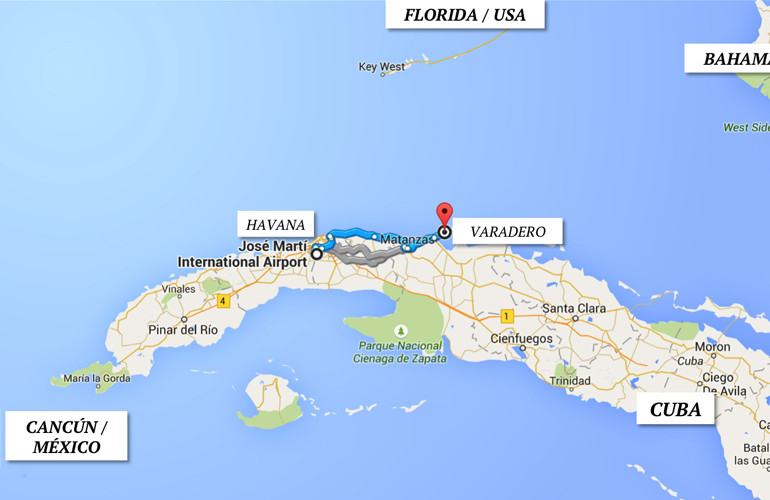 Mapa de Havana e Varadero Cancun